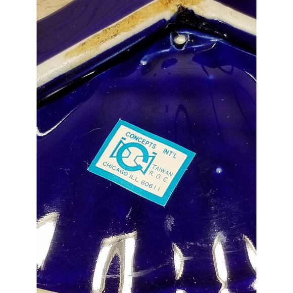 Asian Fan Blue Cobalt Candy Dish Gold Trim 10" Cherry Blossom Ceramic - Picture 6 of 8